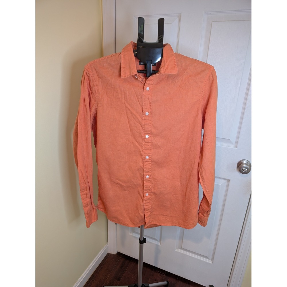 Michael Kors Linen Cotton Shirt Mens Medium Orange Long Sleeve Button Down